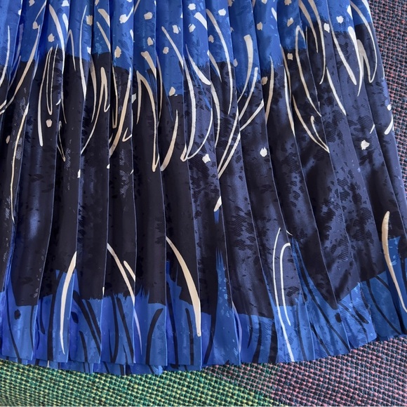 Vtg 70s 80s Andrea Gayle Blue Pleated Midi Skirt - Size Small Medium - Picture 4 of 10